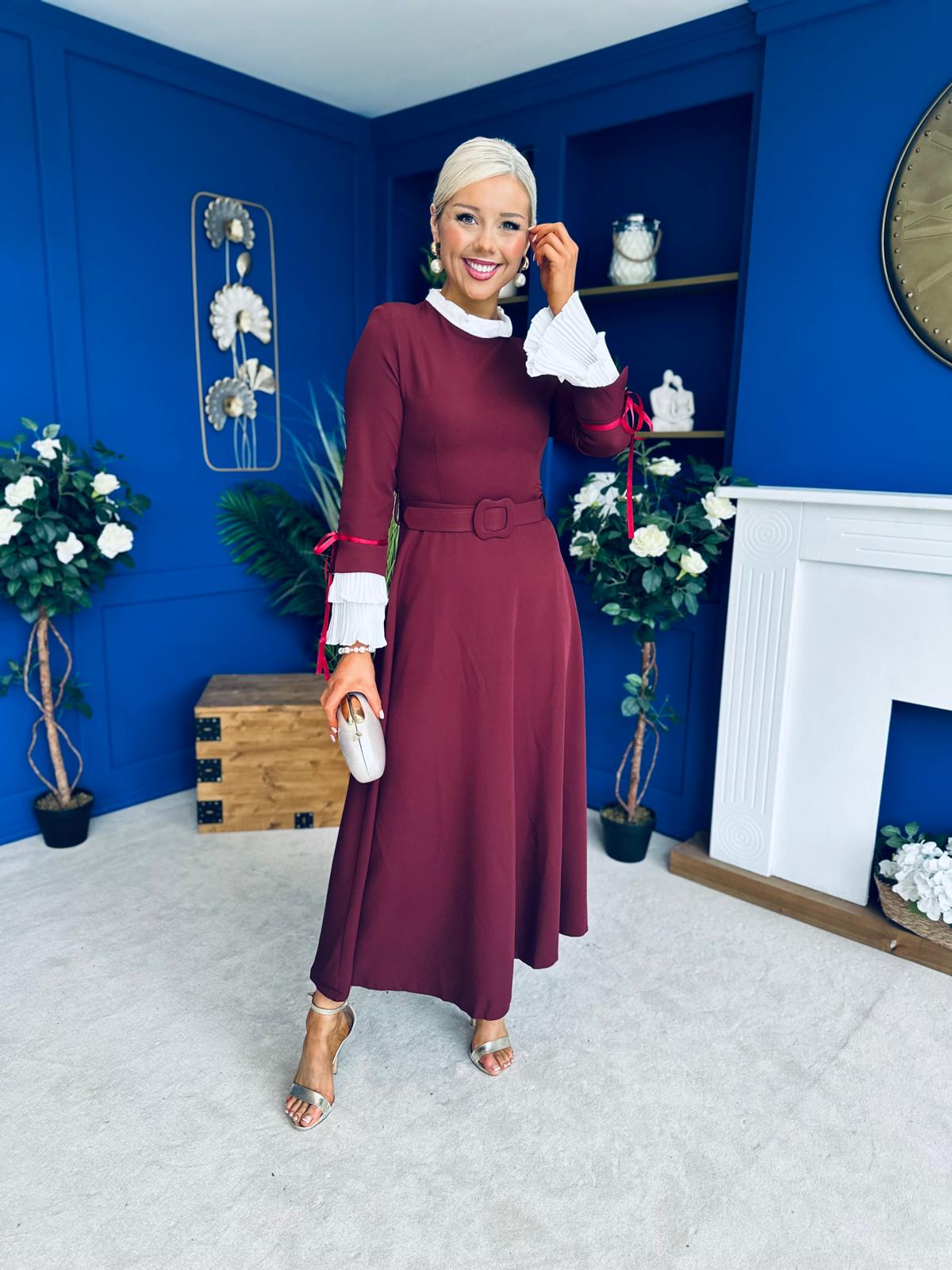 Olivia Detailed Occasion Dress Wine