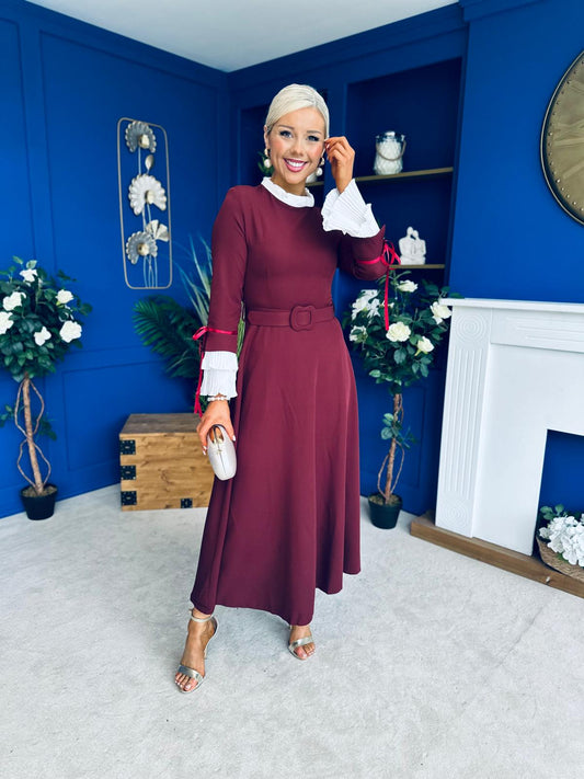 Olivia Detailed Occasion Dress Wine