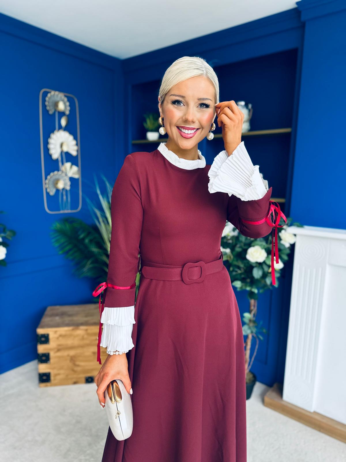 Olivia Detailed Occasion Dress Wine