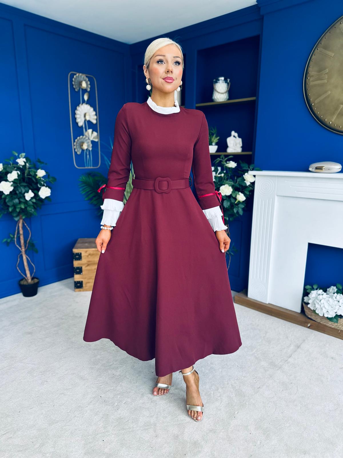Olivia Detailed Occasion Dress Wine