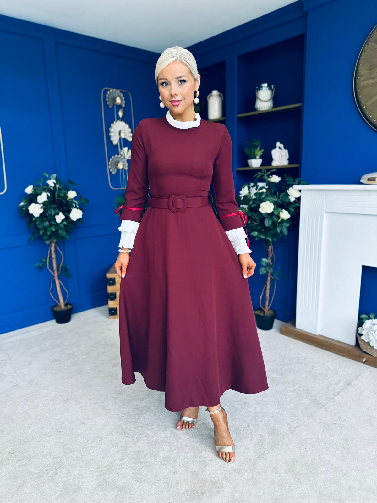 Olivia Detailed Occasion Dress Wine