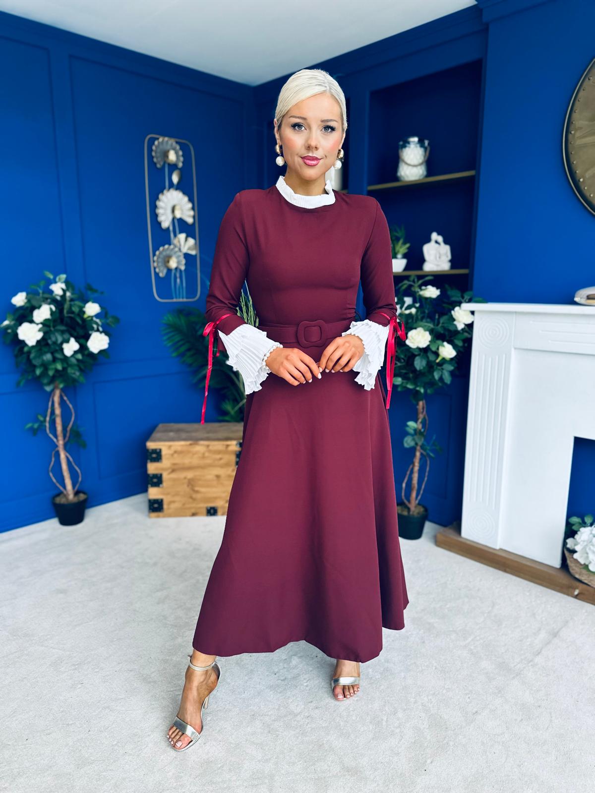 Olivia Detailed Occasion Dress Wine
