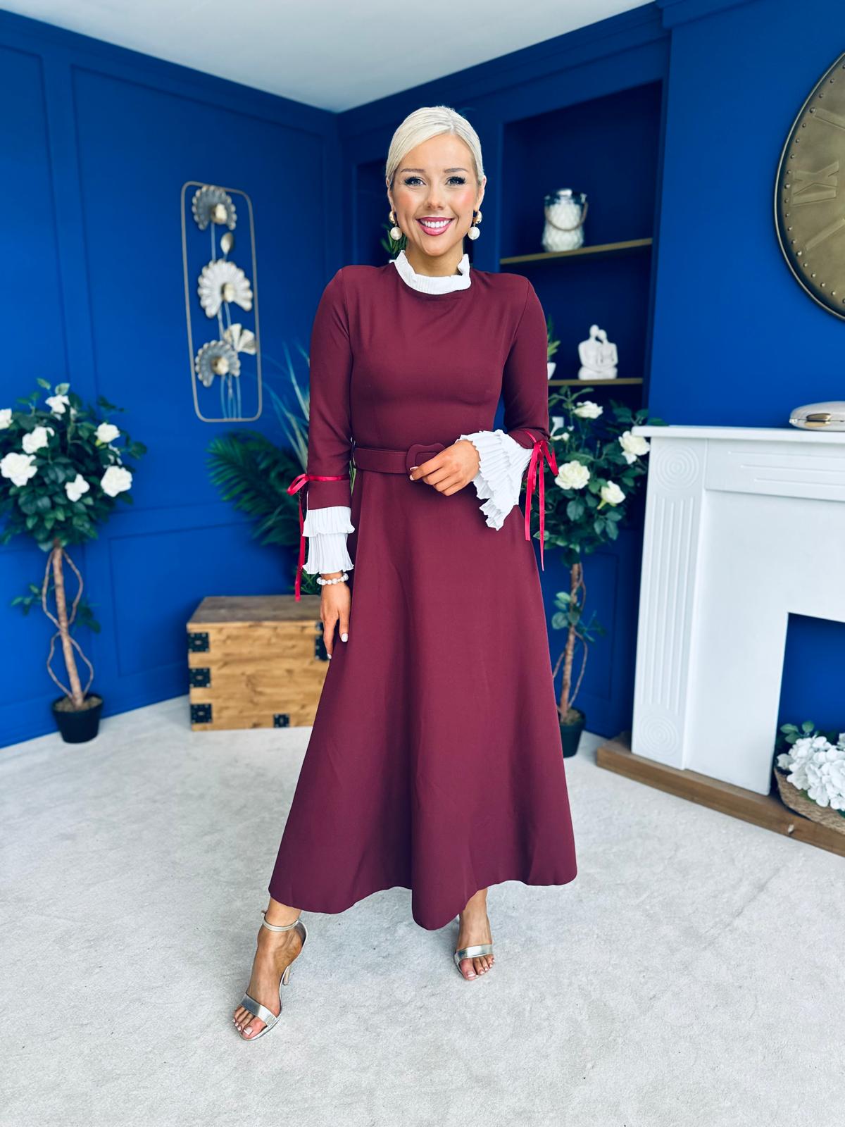 Olivia Detailed Occasion Dress Wine