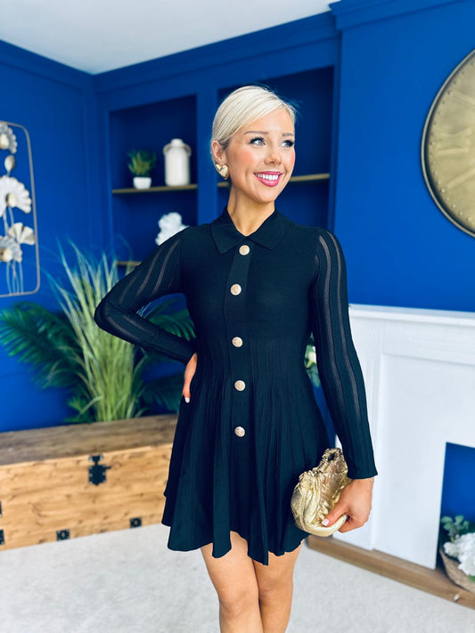 Rhea Button Detail Mini Dress Black