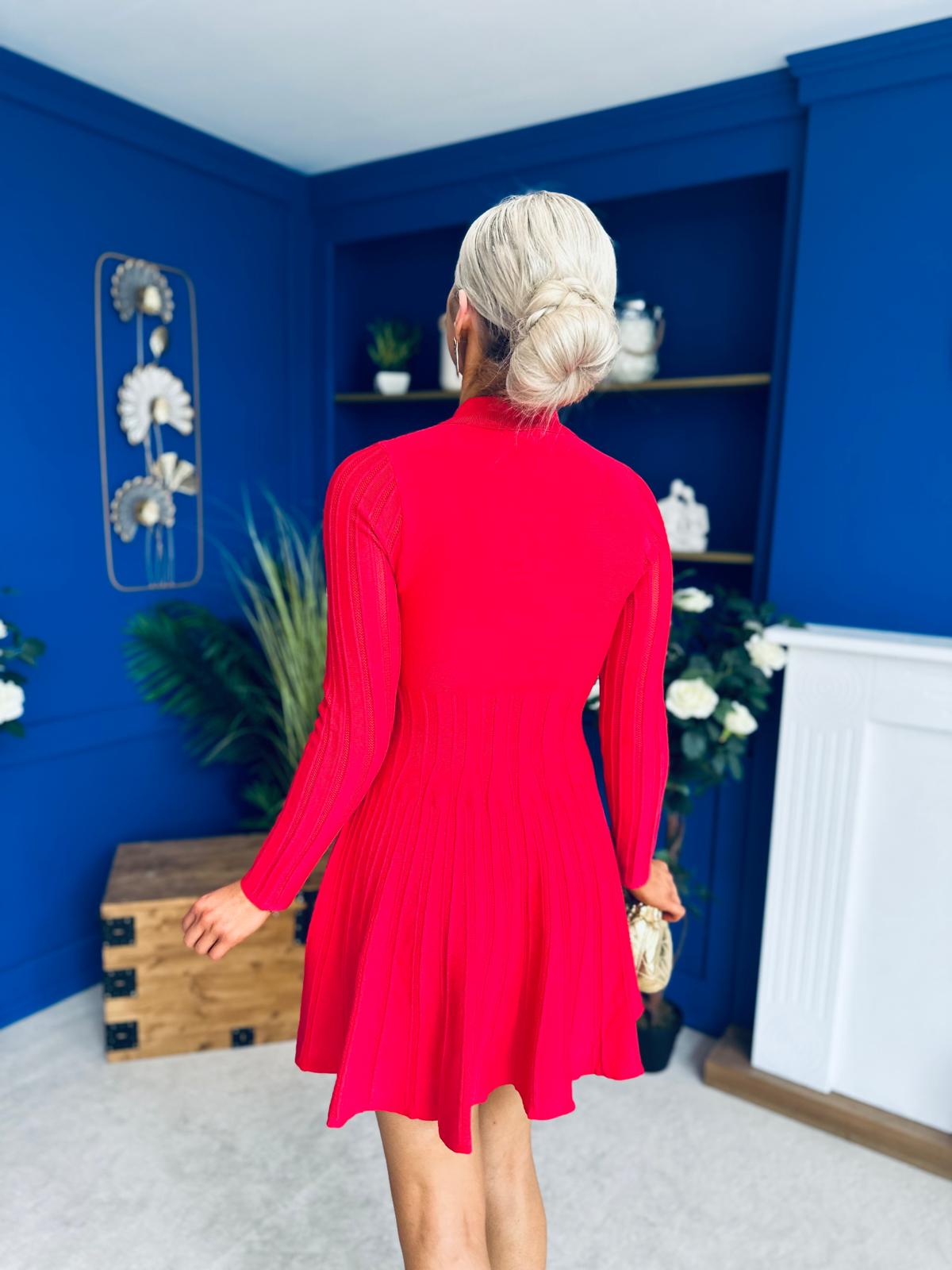 Rhea Button Detail Mini Dress Red