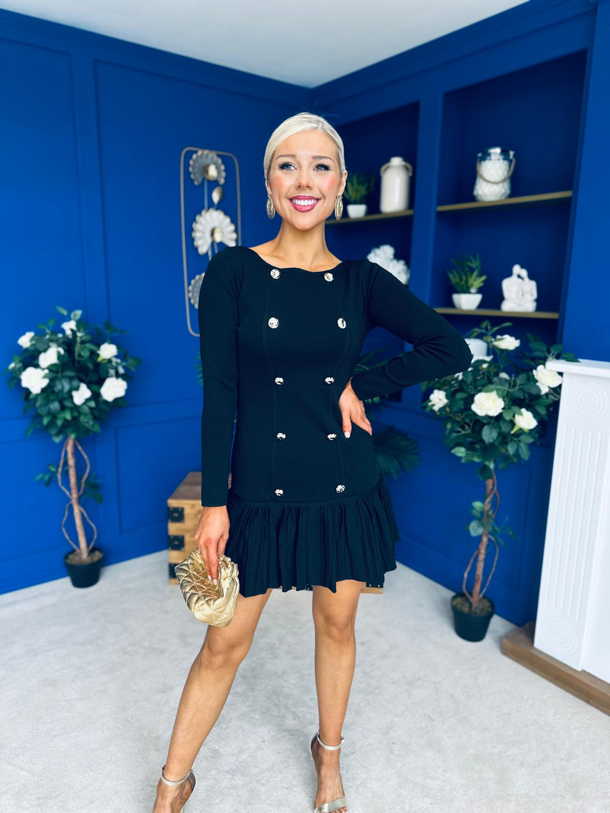 Jada Button Detail Mini Dress Black