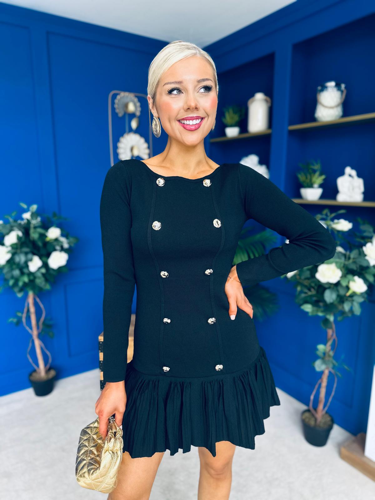 Jada Button Detail Mini Dress Black