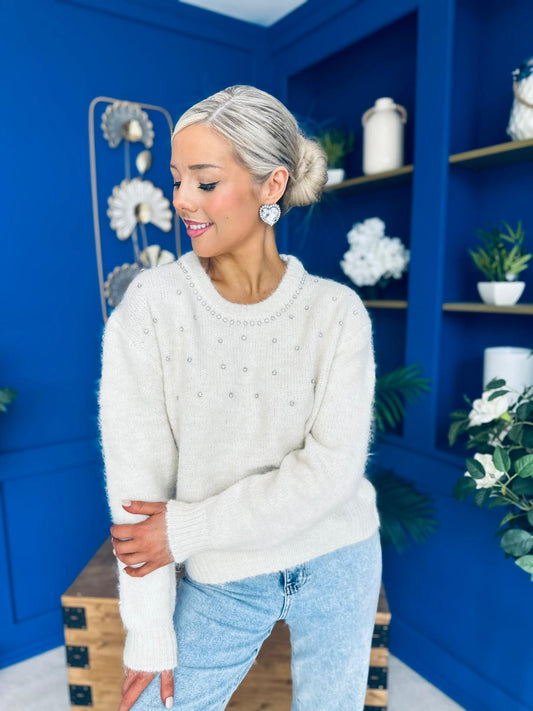 Diane Embellished Knit Jumper Cream
