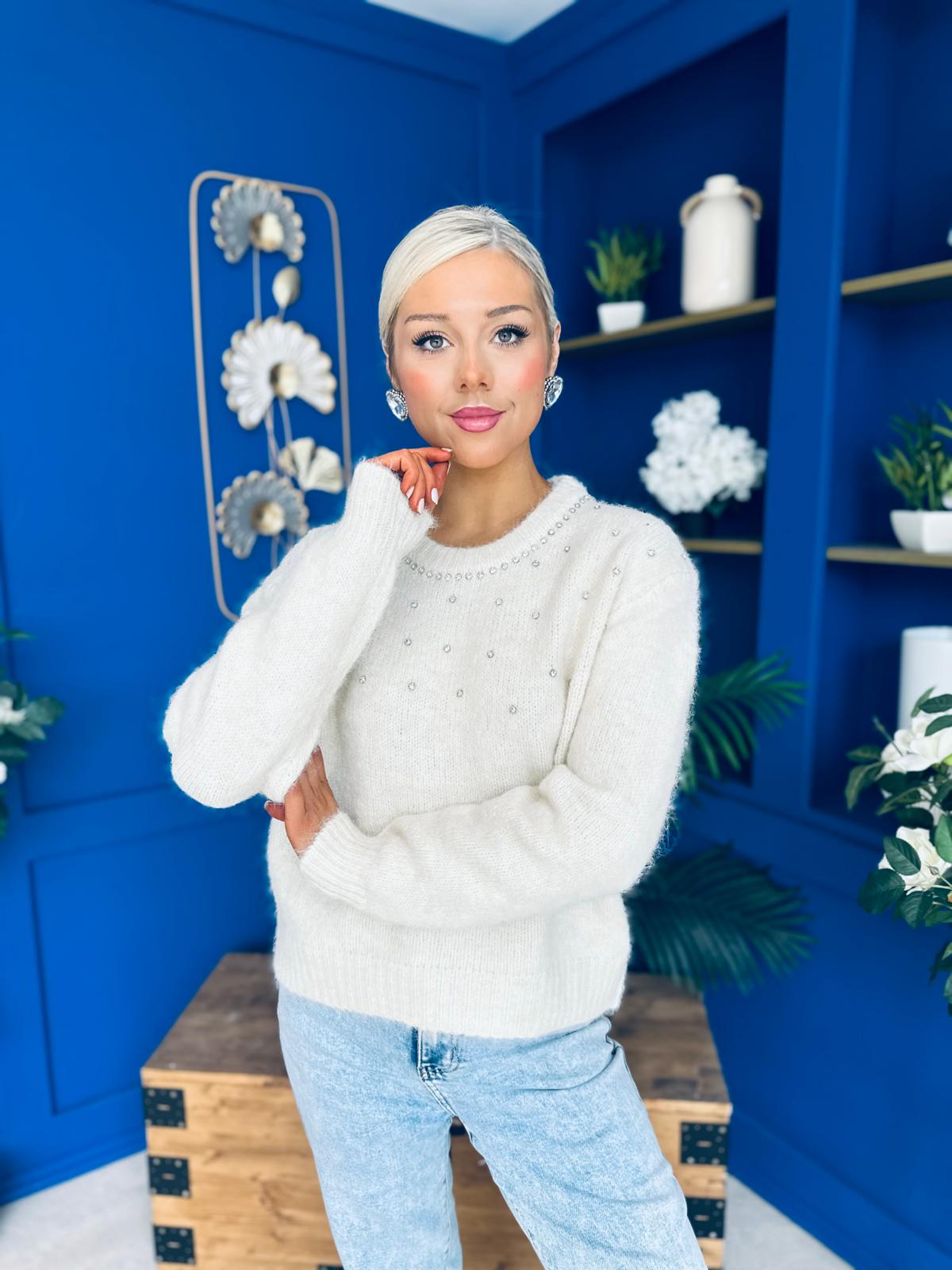 Diane Embellished Knit Jumper Cream