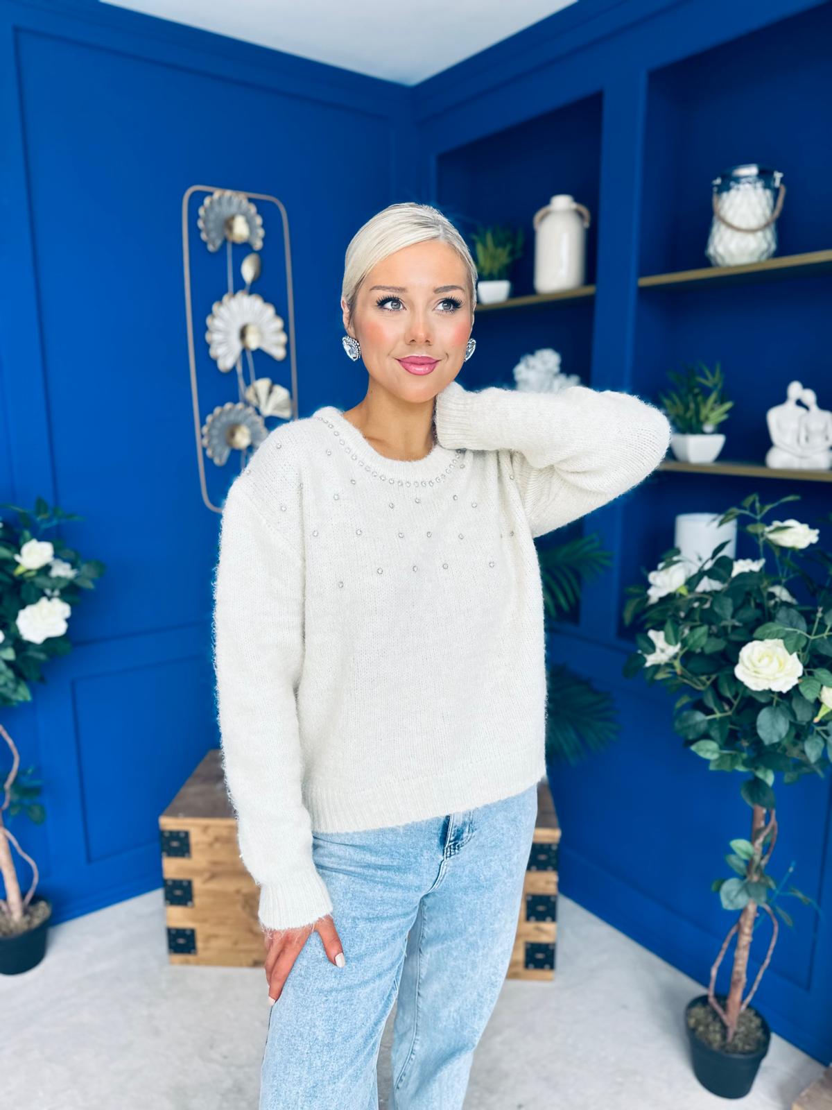 Diane Embellished Knit Jumper Cream