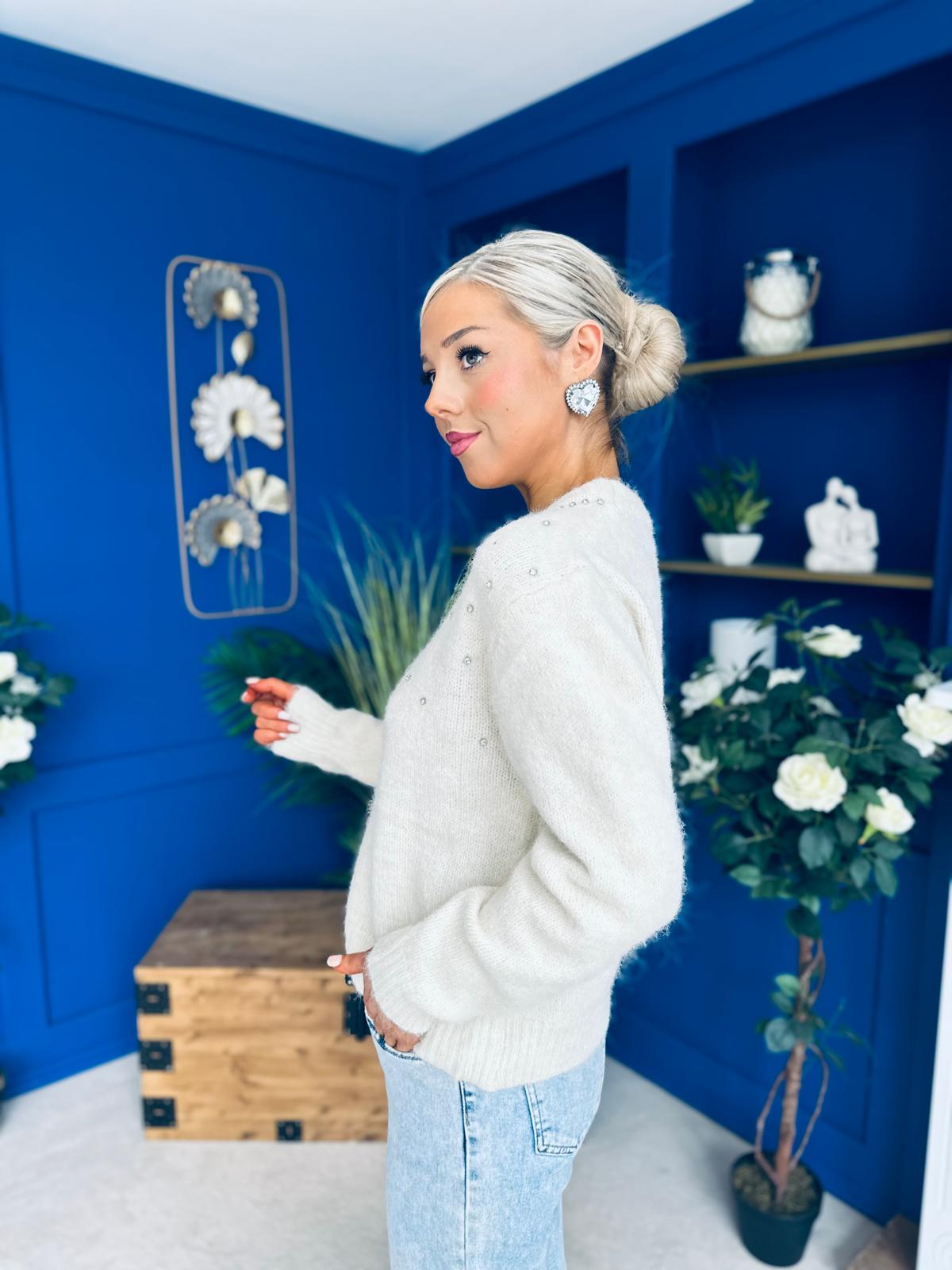Diane Embellished Knit Jumper Cream