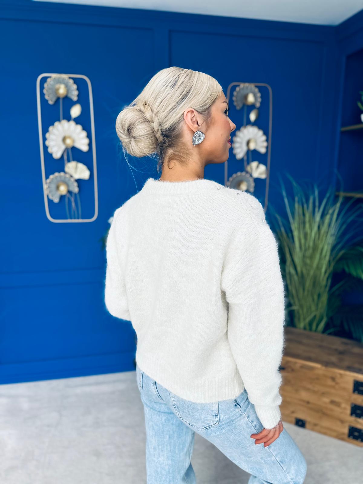 Diane Embellished Knit Jumper Cream