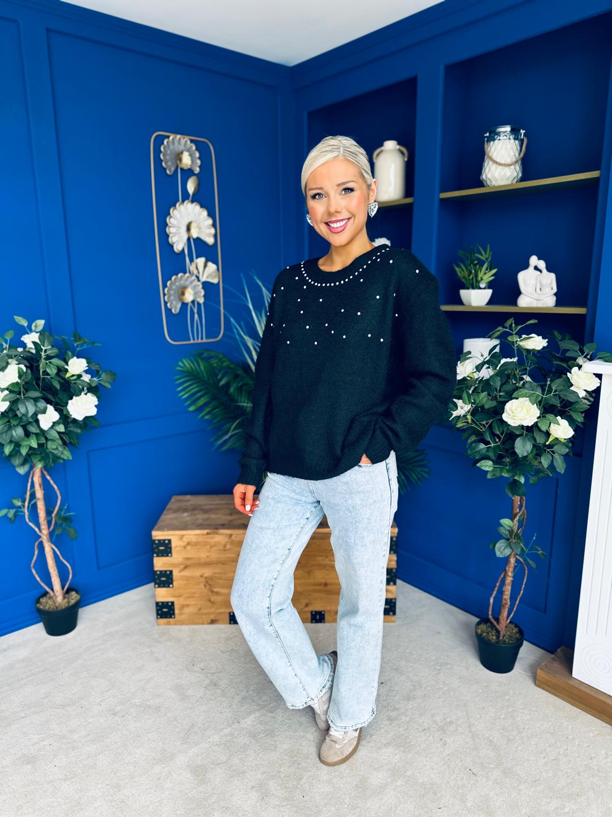 Diane Embellished Knit Jumper Black