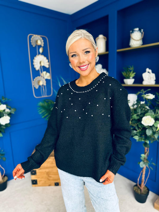 Diane Embellished Knit Jumper Black