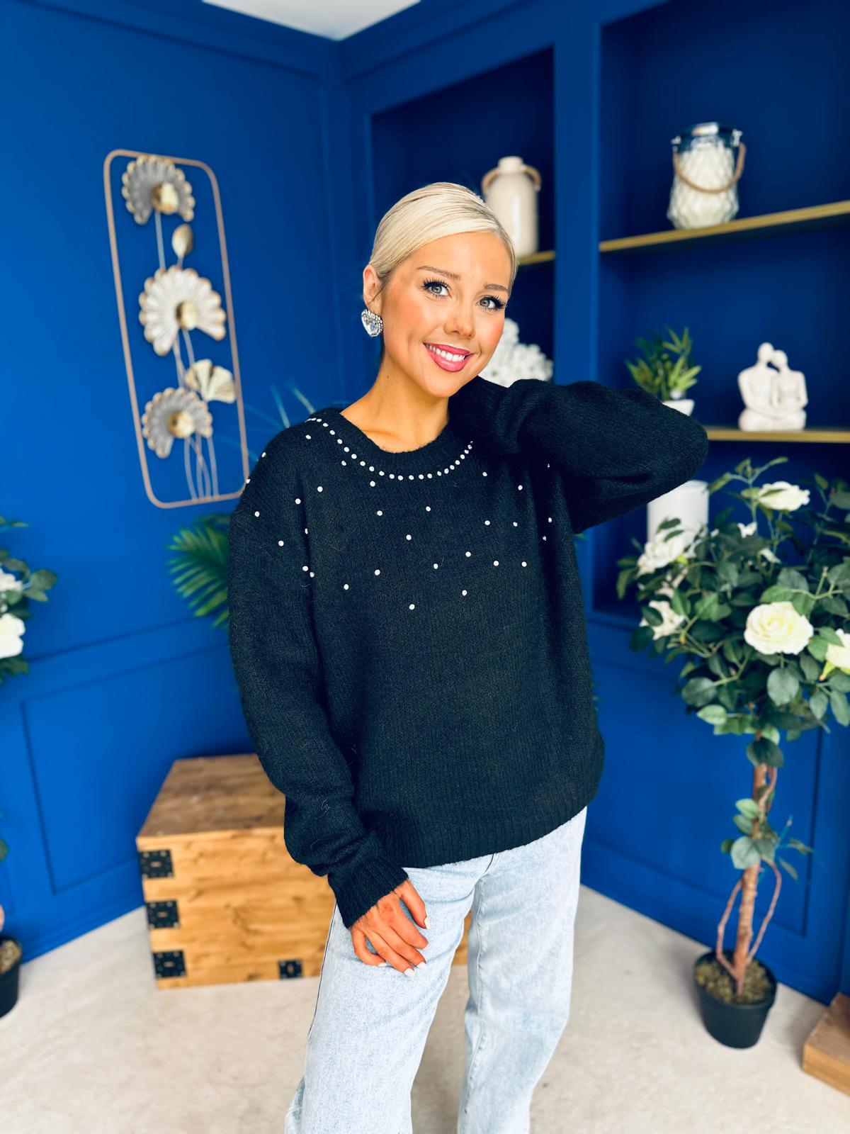 Diane Embellished Knit Jumper Black