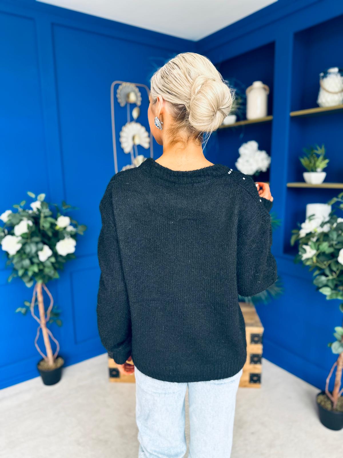 Diane Embellished Knit Jumper Black