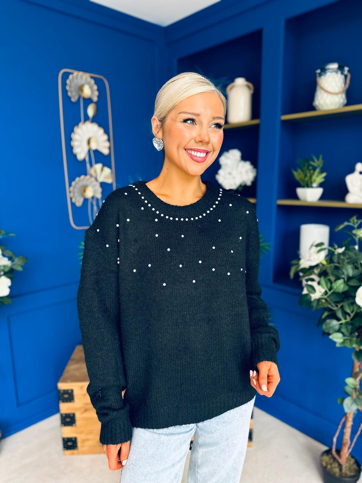 Diane Embellished Knit Jumper Black