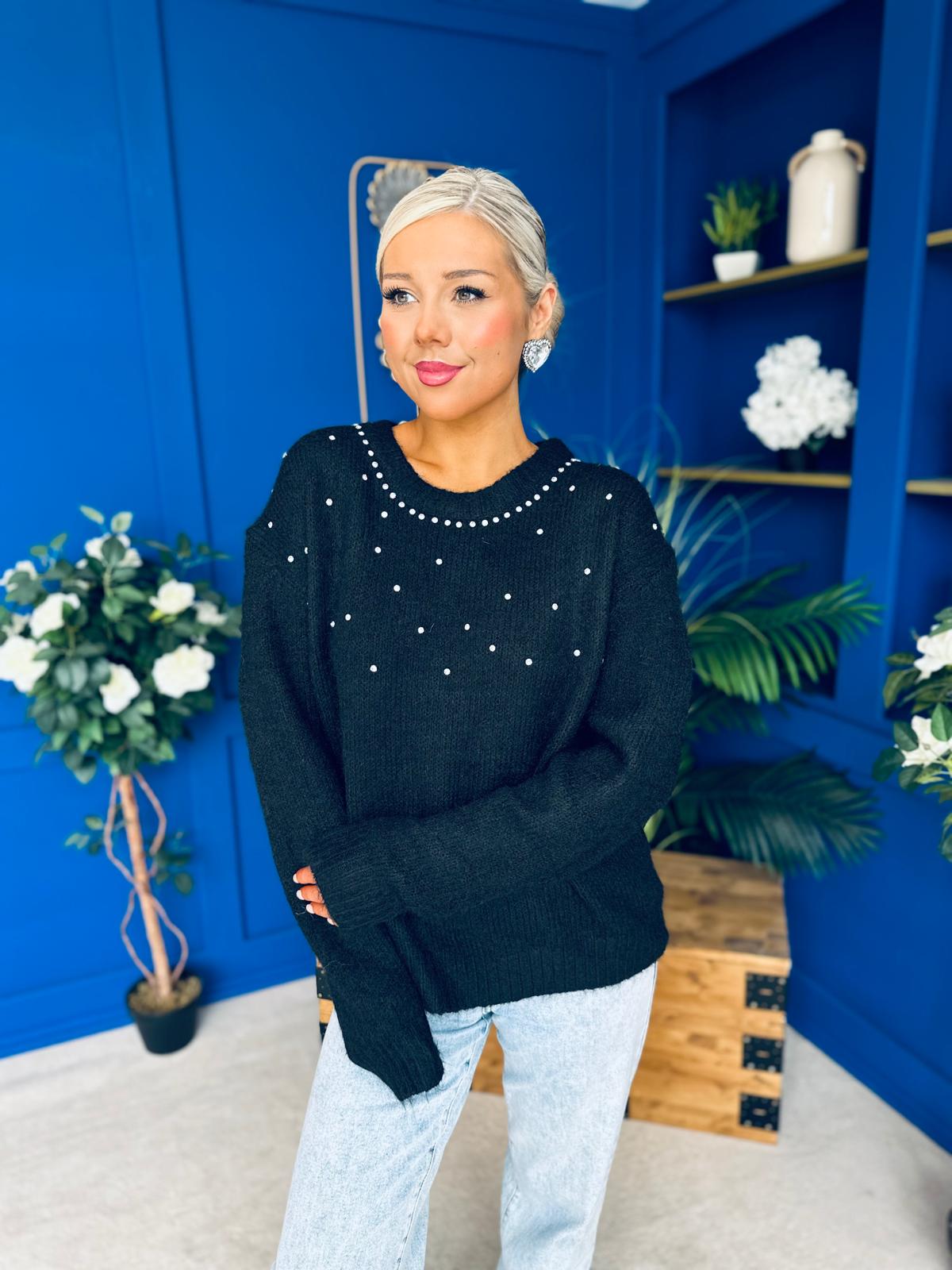 Diane Embellished Knit Jumper Black