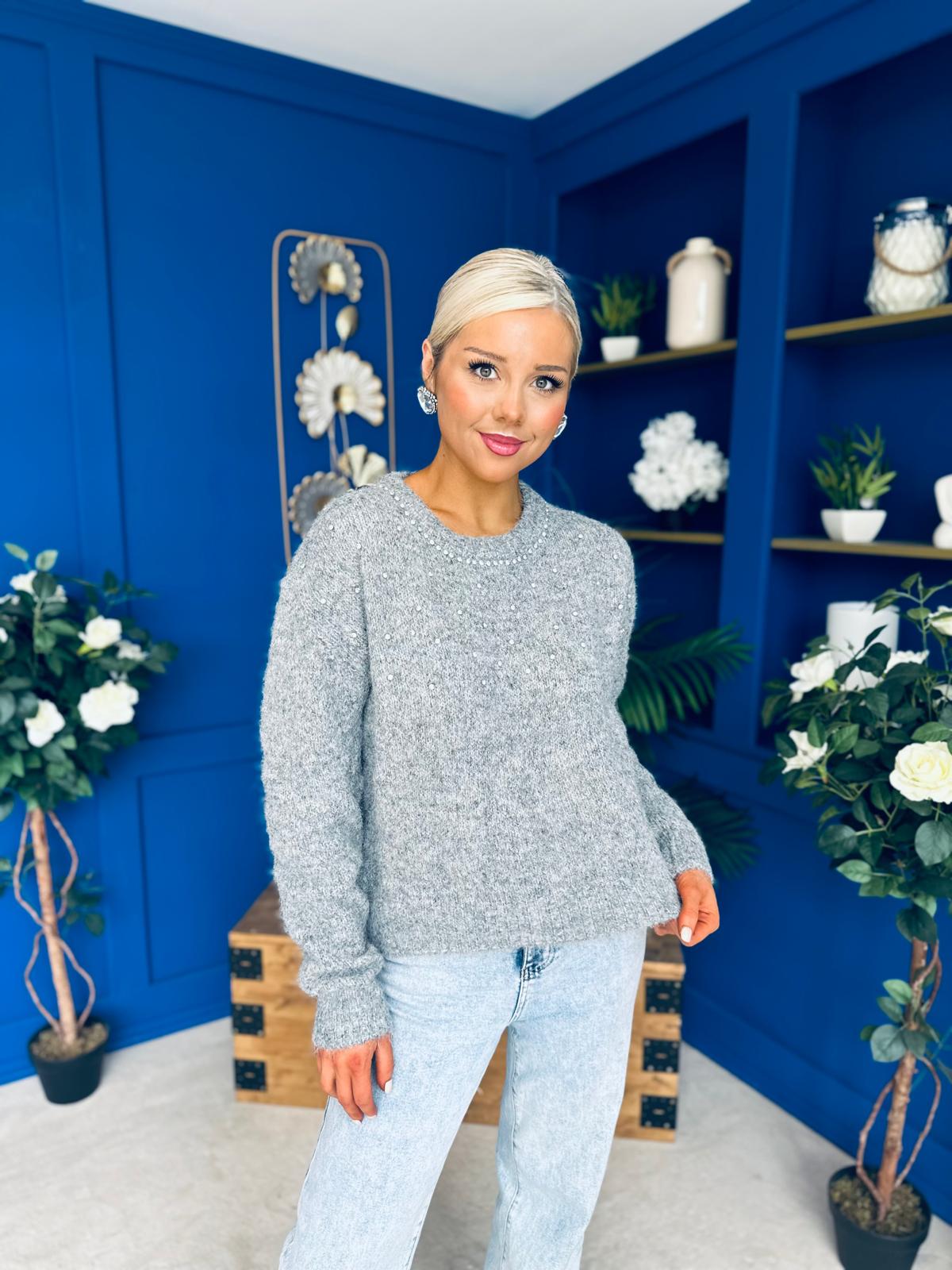 Diane Embellished Knit Jumper Grey