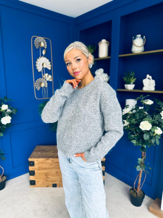 Diane Embellished Knit Jumper Grey