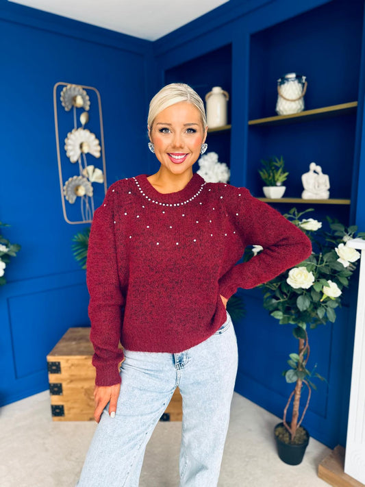 Diane Embellished Knit Jumper Wine