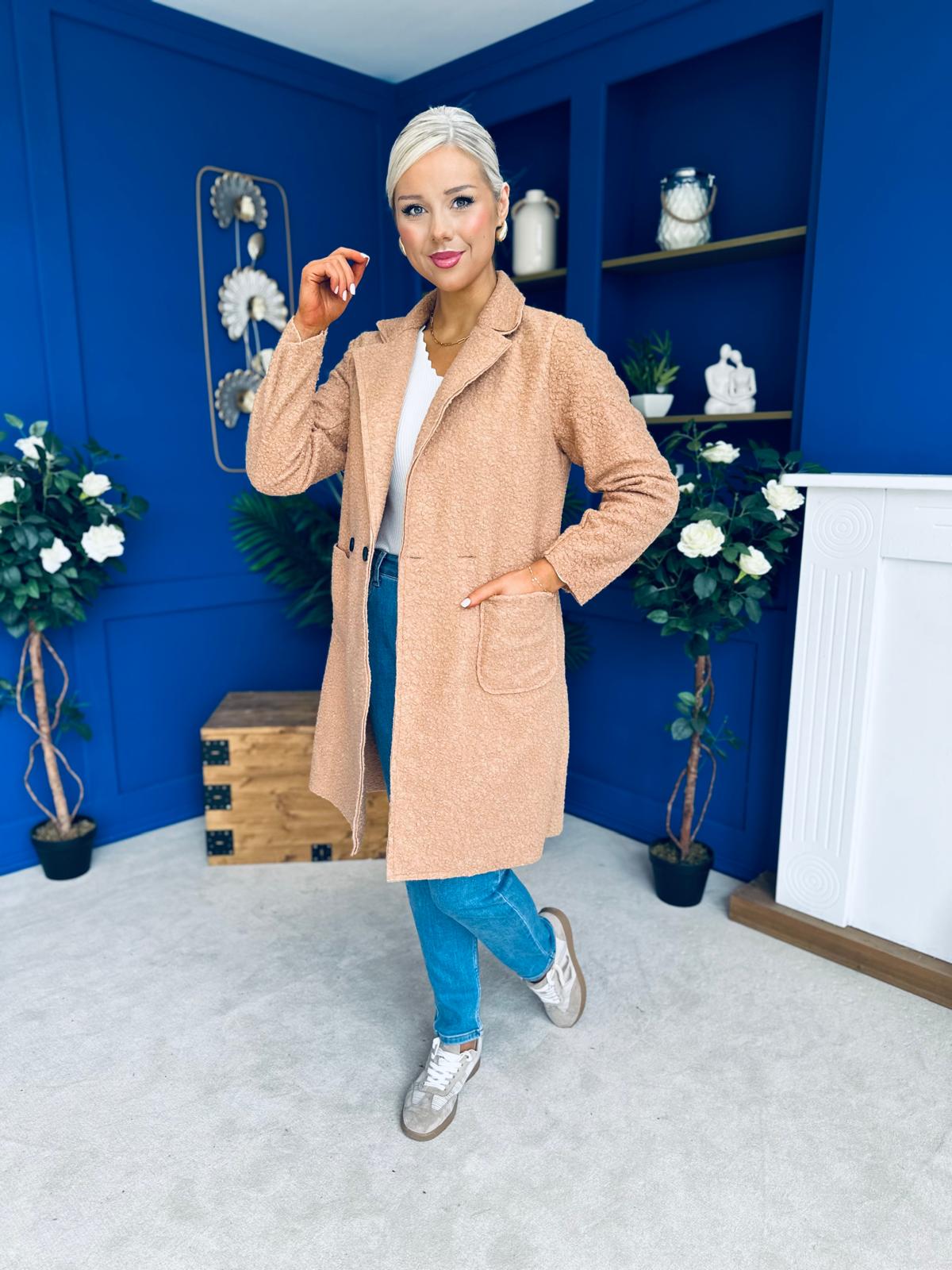 Cassia Detailed Teddy Coat Camel