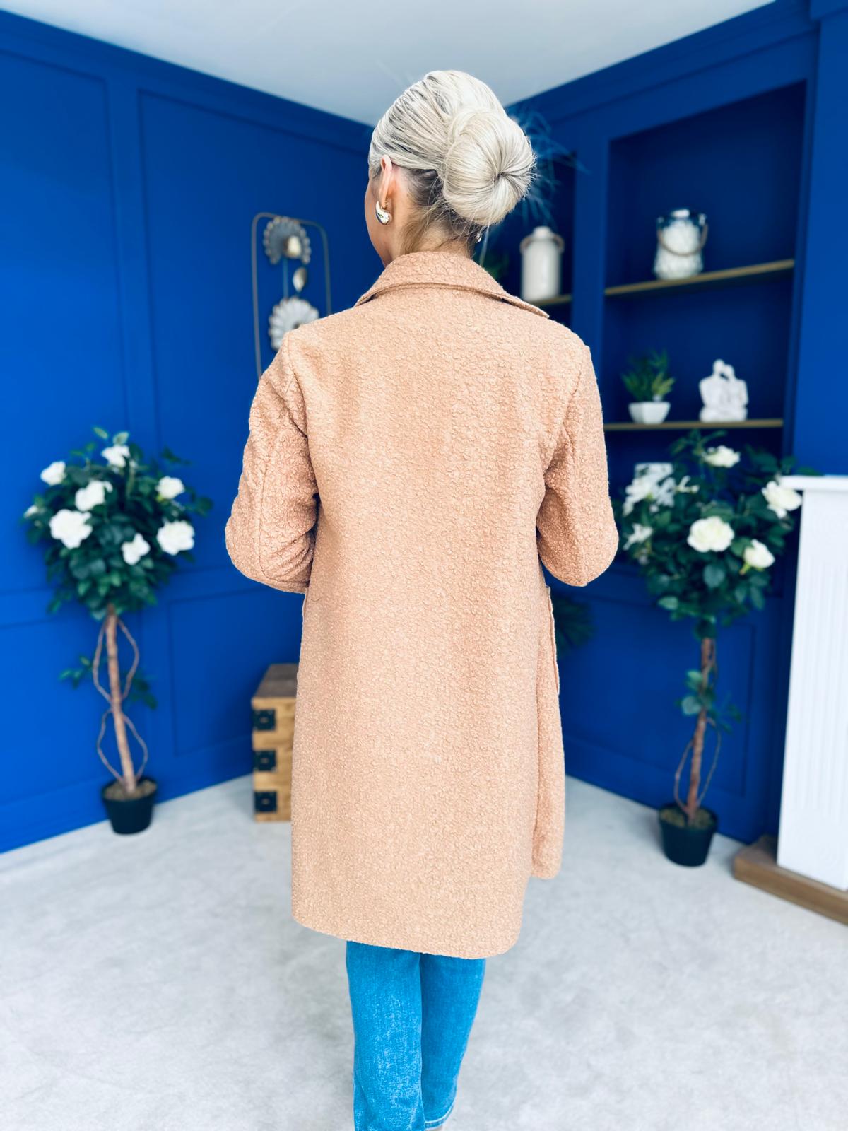 Cassia Detailed Teddy Coat Camel