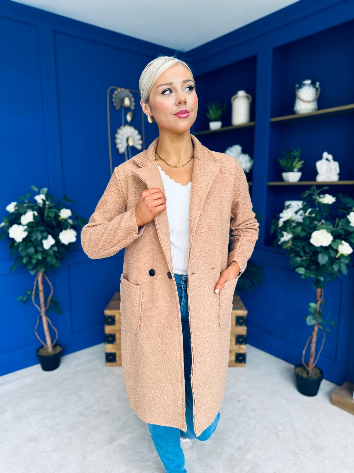 Cassia Detailed Teddy Coat Camel