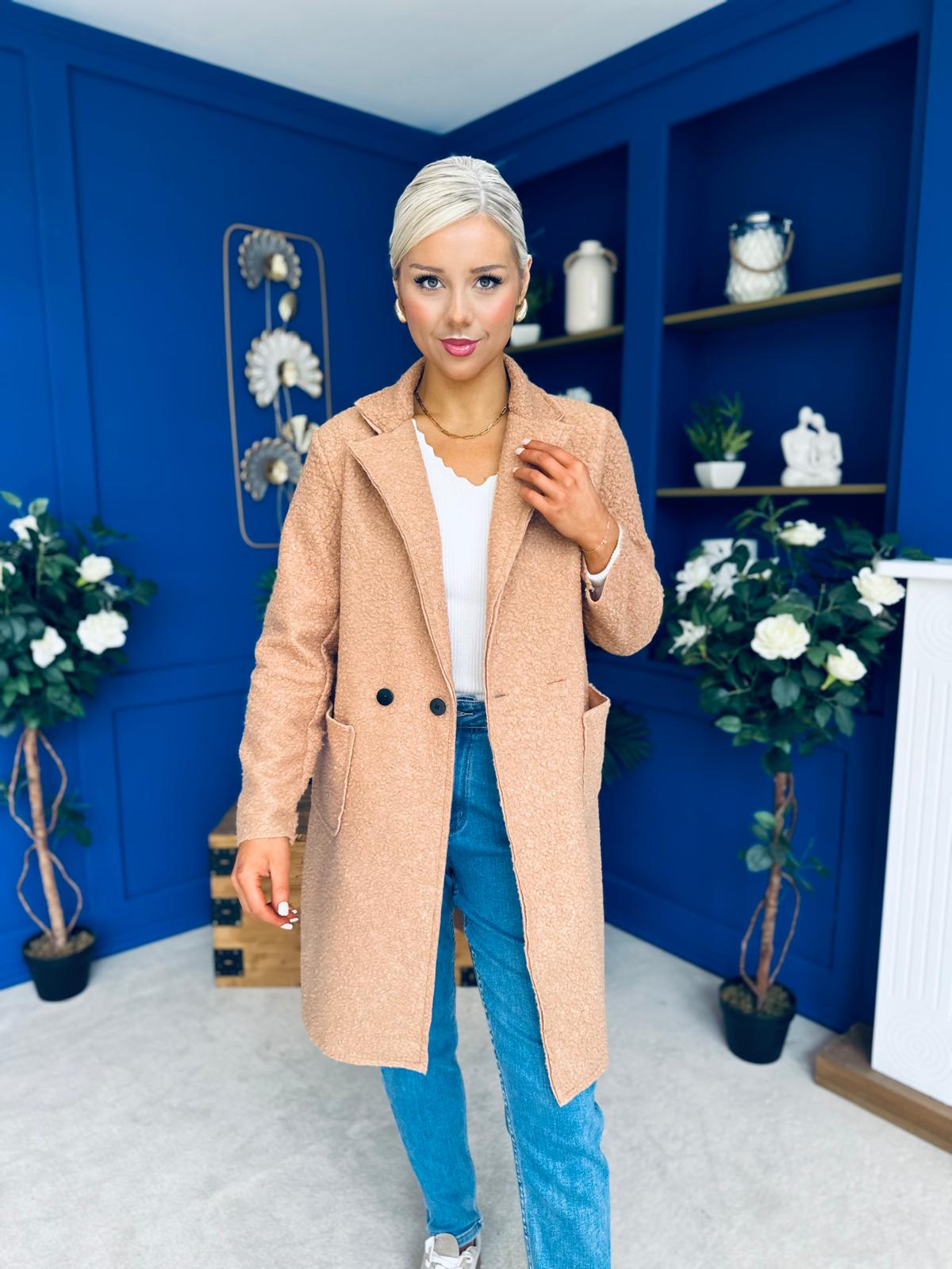 Cassia Detailed Teddy Coat Camel