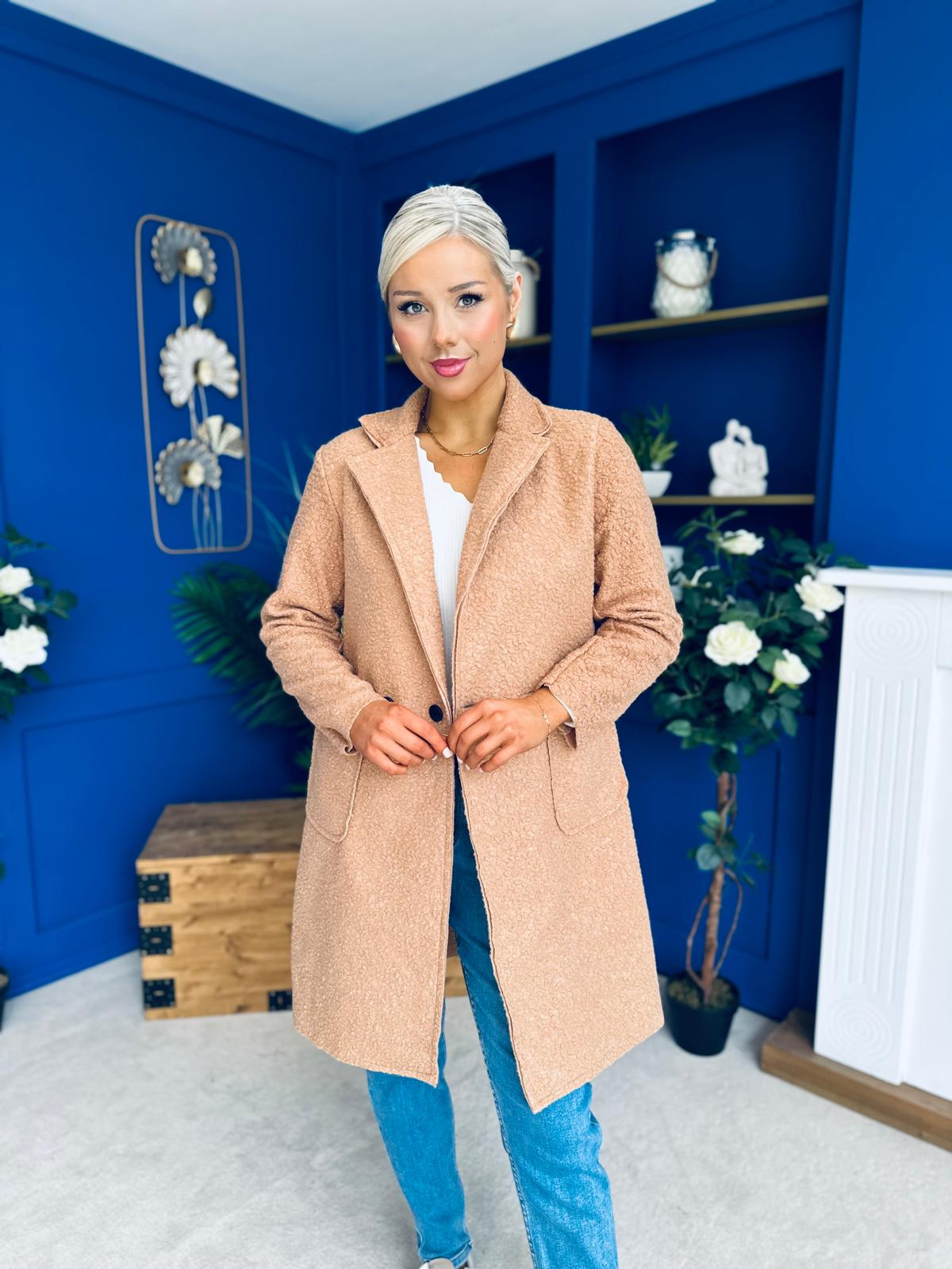 Cassia Detailed Teddy Coat Camel