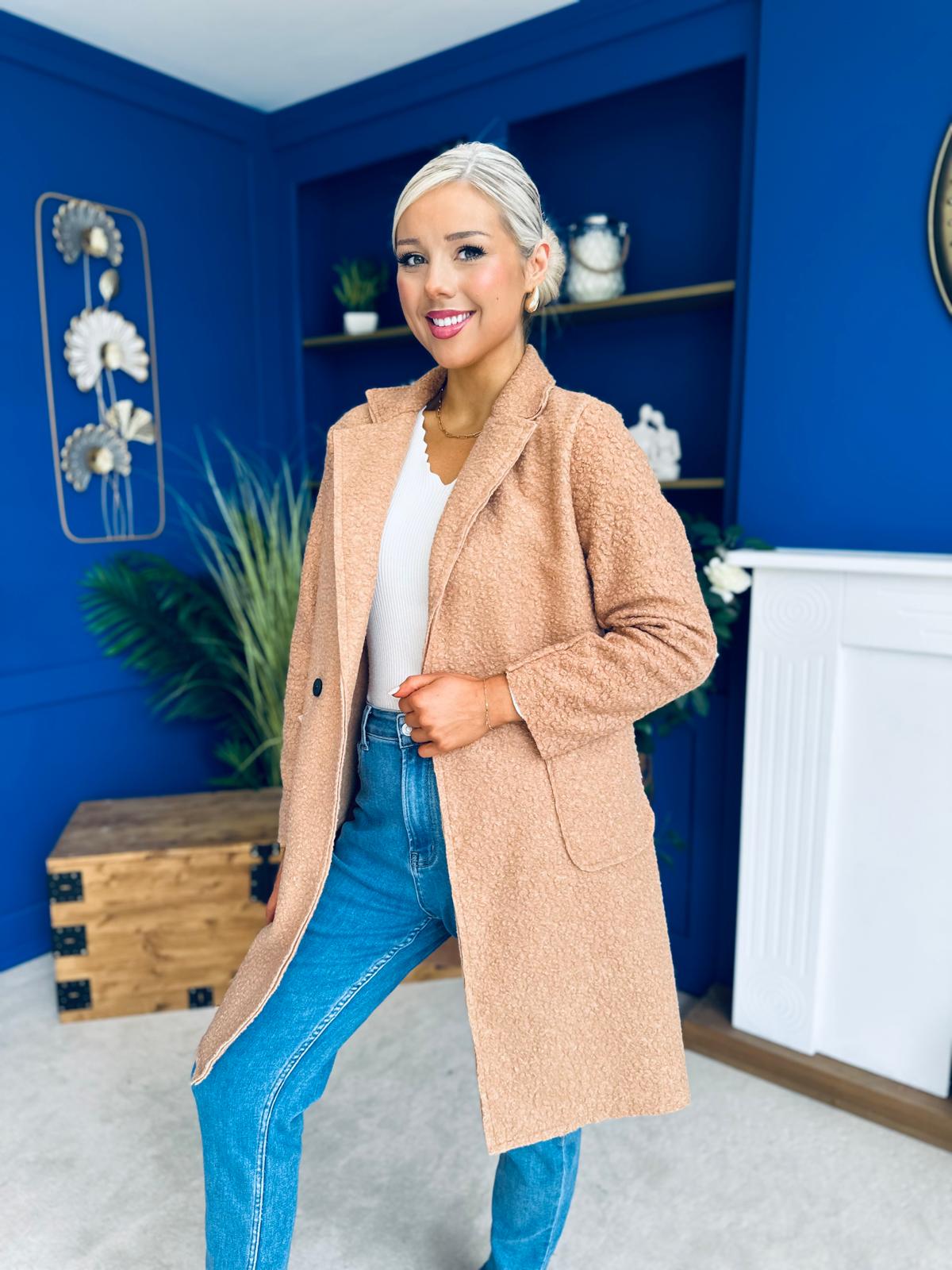 Cassia Detailed Teddy Coat Camel