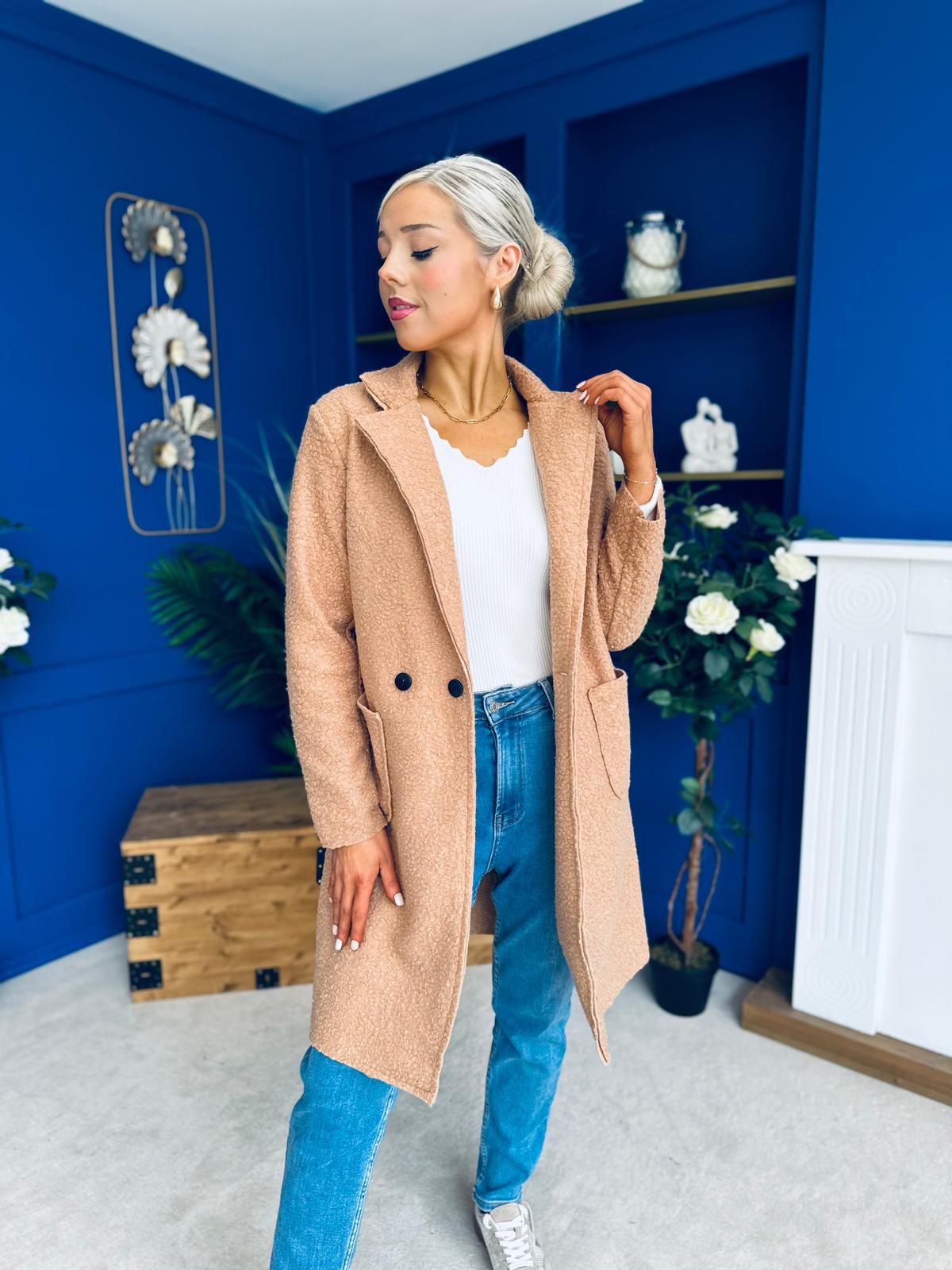 Cassia Detailed Teddy Coat Camel