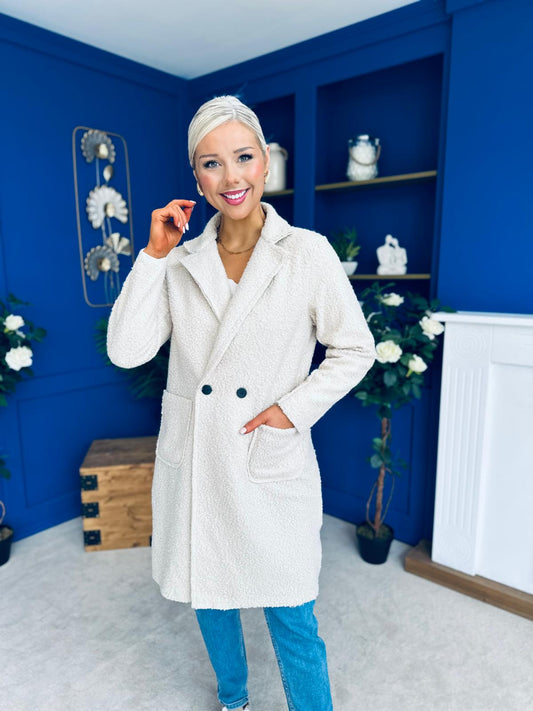 Cassia Detailed Teddy Coat Cream