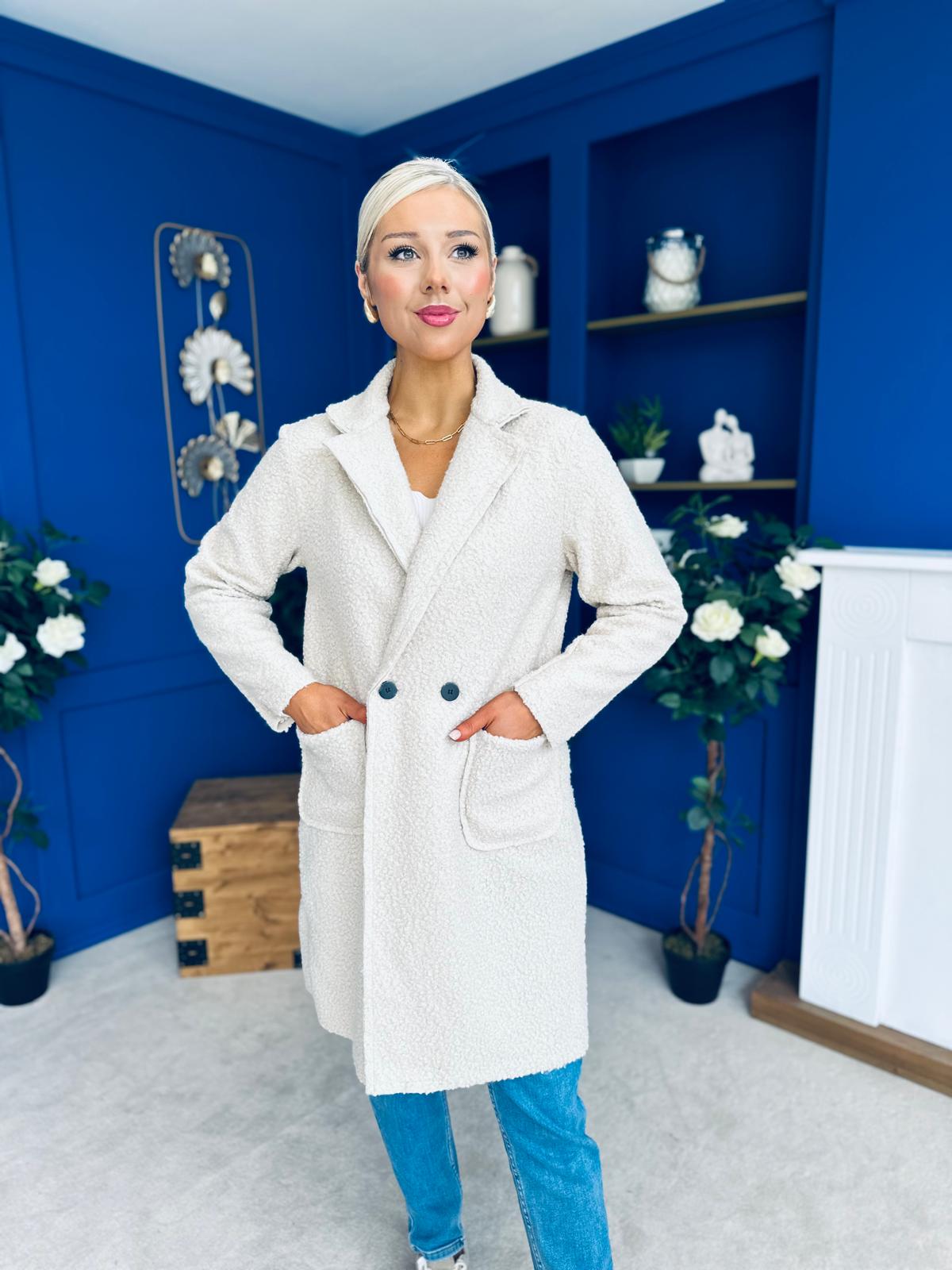 Cassia Detailed Teddy Coat Cream