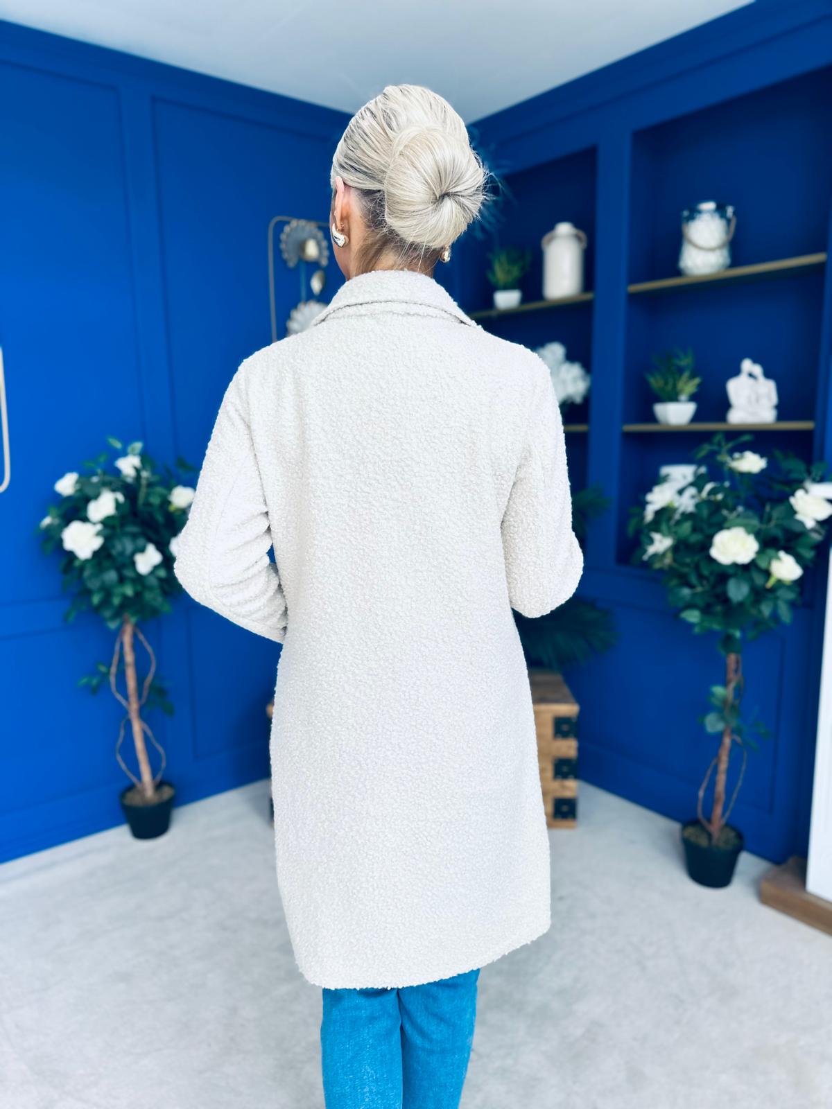 Cassia Detailed Teddy Coat Cream