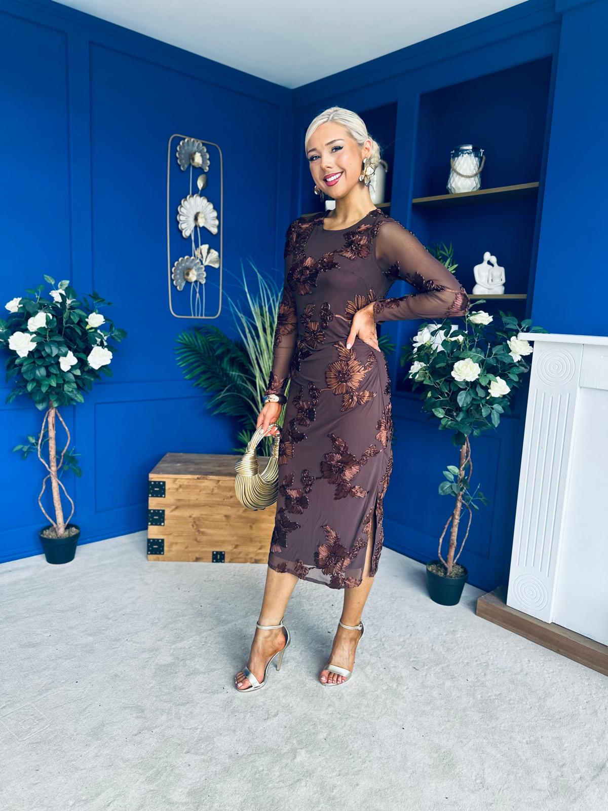 Elodie Floral Embroidered Mesh Bodycon Dress Coco
