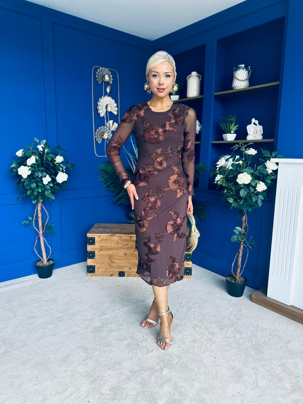 Elodie Floral Embroidered Mesh Bodycon Dress Coco