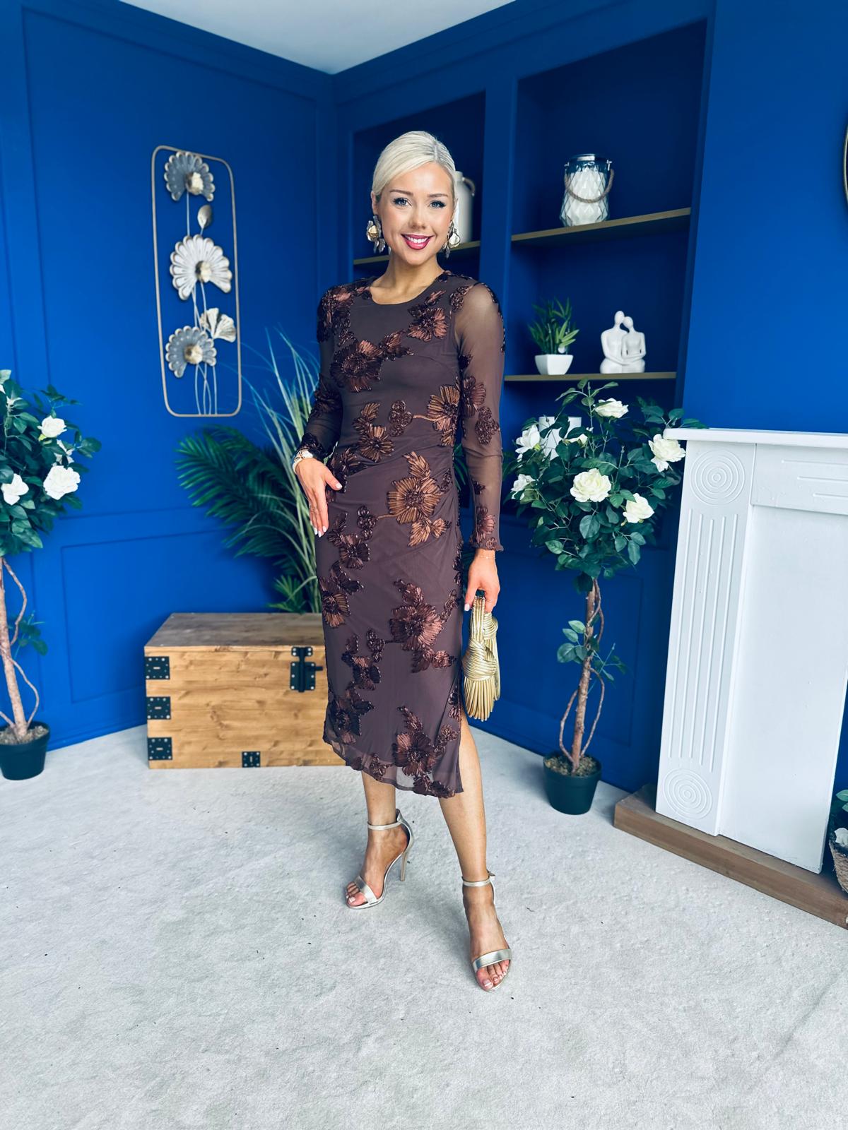 Elodie Floral Embroidered Mesh Bodycon Dress Coco