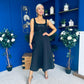 Syrena Floral Embroidery Square Neckline Midi Dress Black