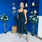 Syrena Floral Embroidery Square Neckline Midi Dress Black