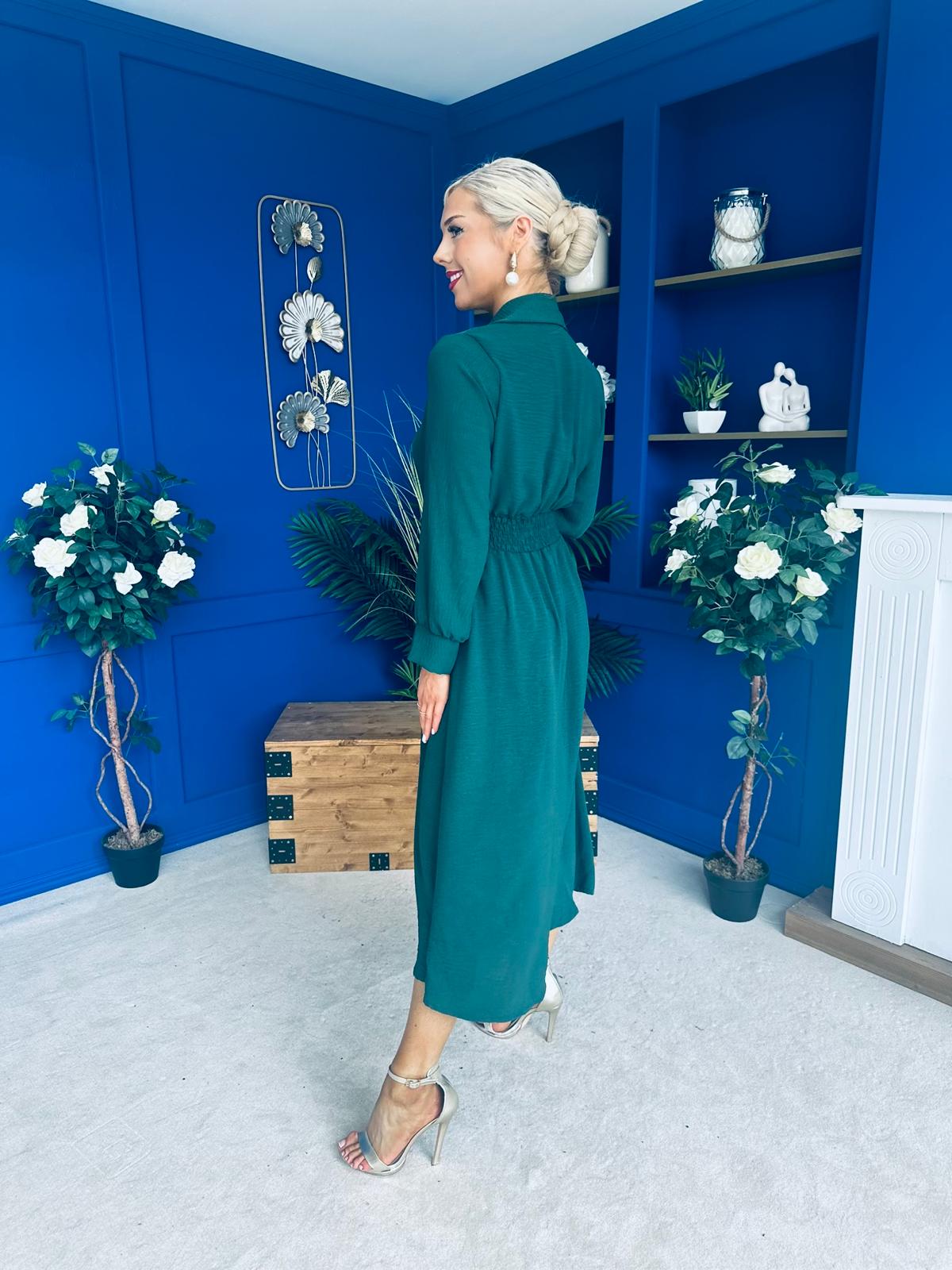 Brooke Button Detail Midi Dress Forest