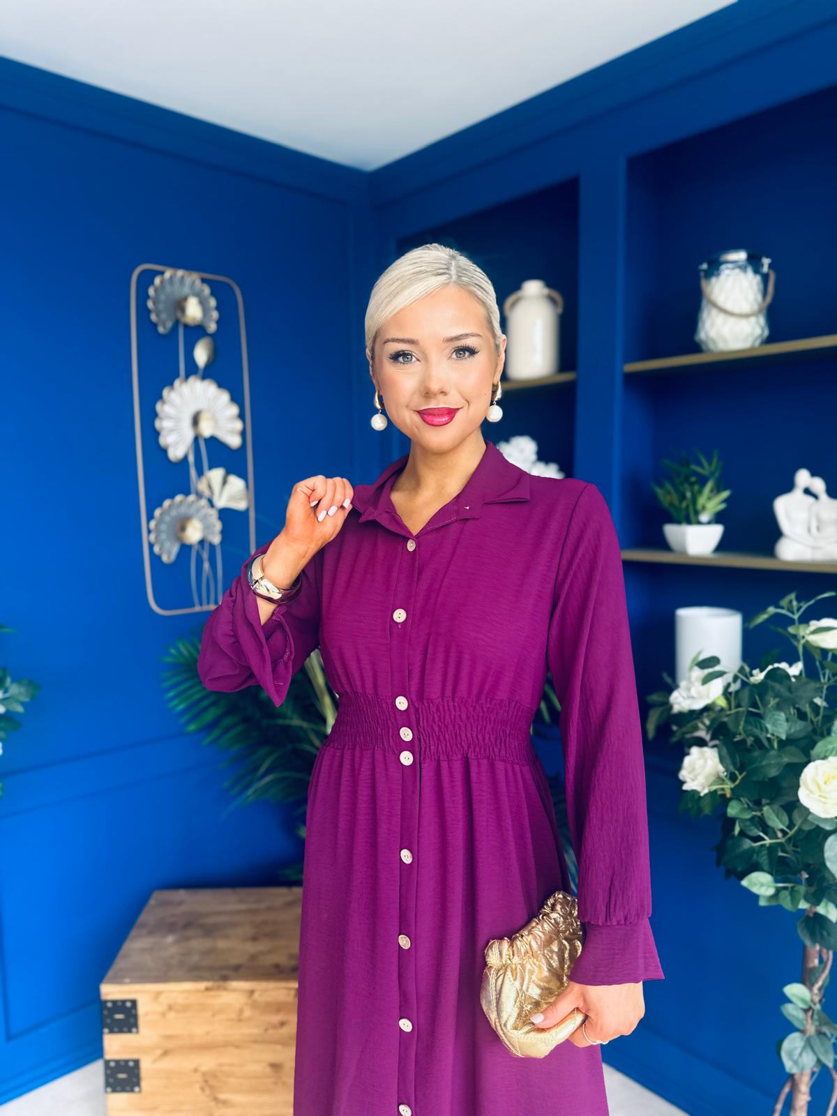 Brooke Button Detail Midi Dress Berry