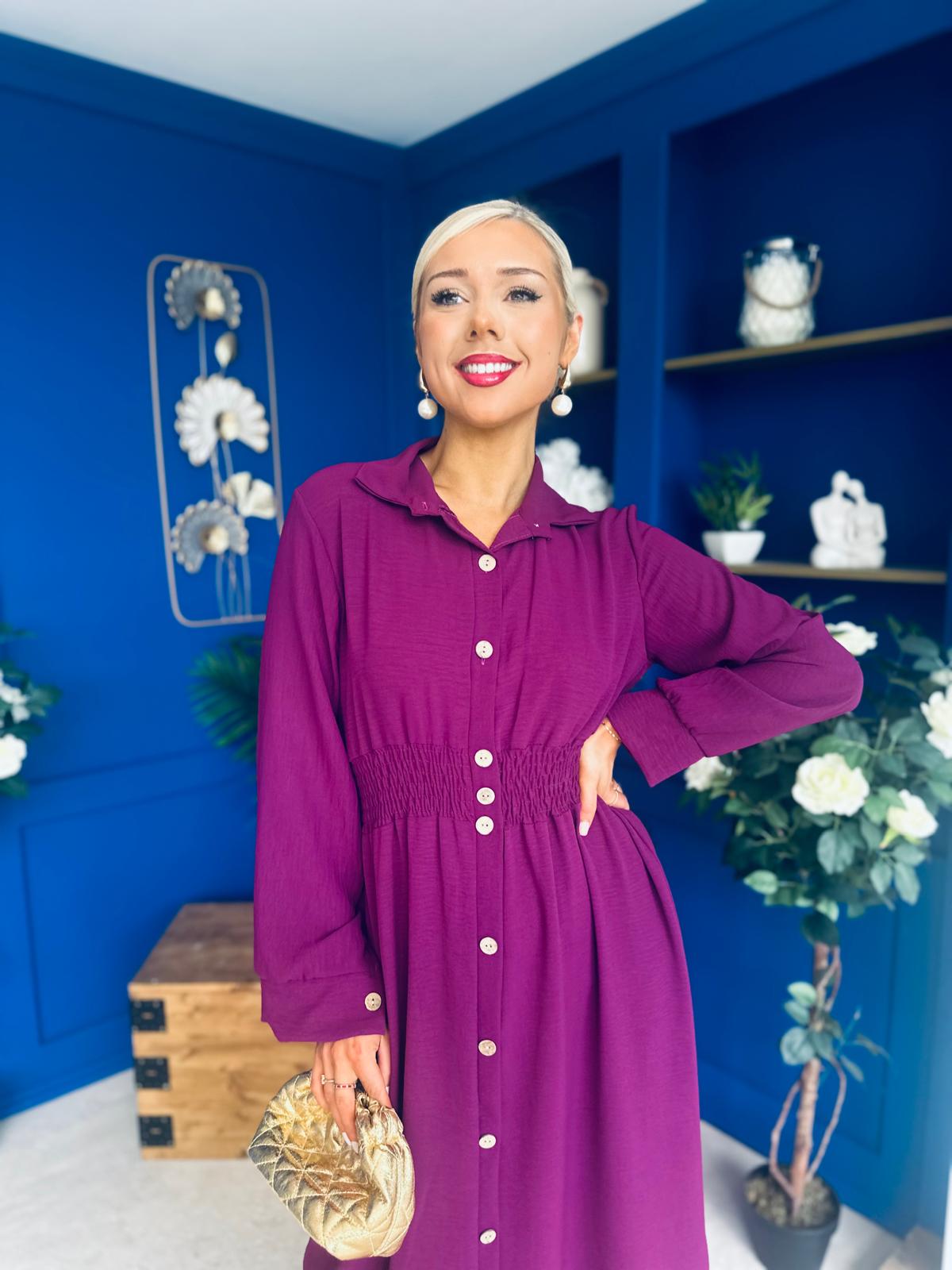 Brooke Button Detail Midi Dress Berry