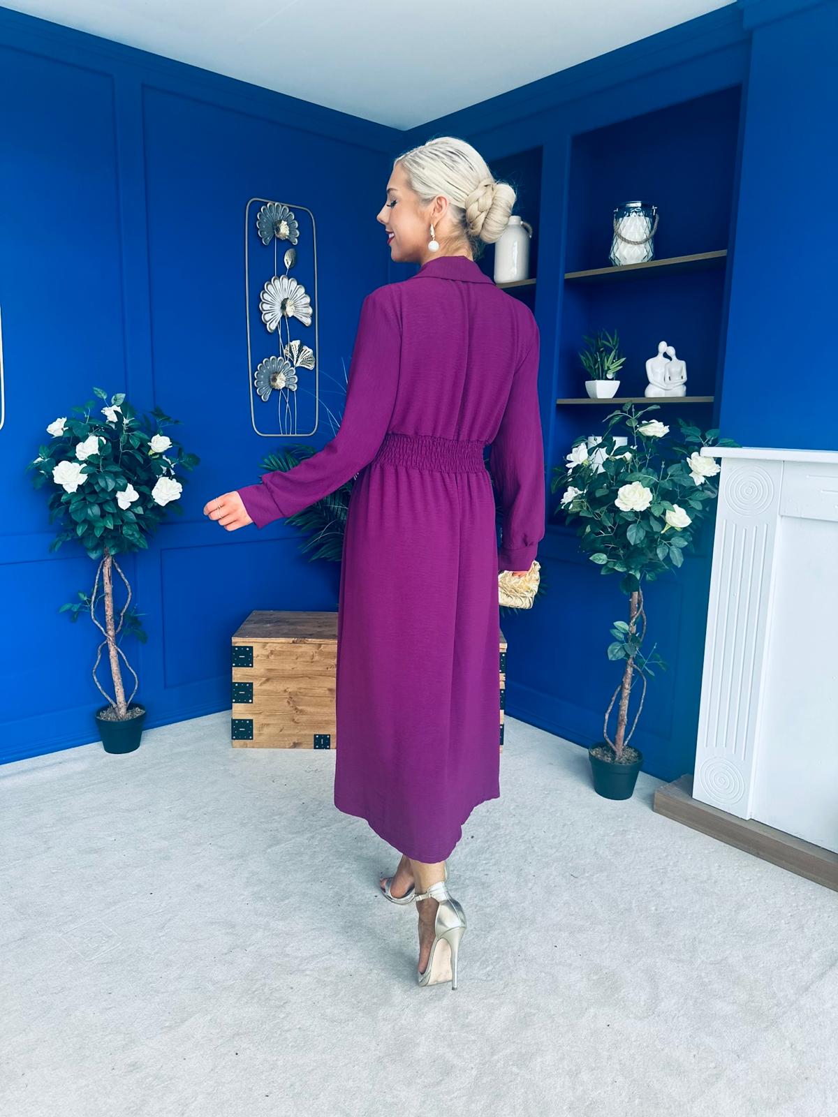 Brooke Button Detail Midi Dress Berry