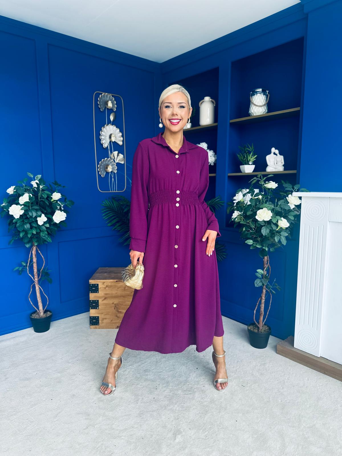 Brooke Button Detail Midi Dress Berry