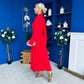 Brooke Button Detail Midi Dress Red