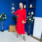 Brooke Button Detail Midi Dress Red