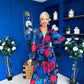 Sabrina Banded Midi Dress Black Floral Blue