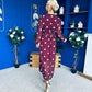 Sabrina Banded Midi Dress Polka Burgundy
