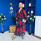 Sabrina Banded Midi Dress Black Floral Red